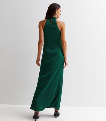 Vila Women's Dark Green Satin Sleeveless Maxi Halter Dress New Look - UK 16