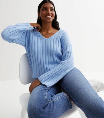 Blue v 2024 neck jumper womens