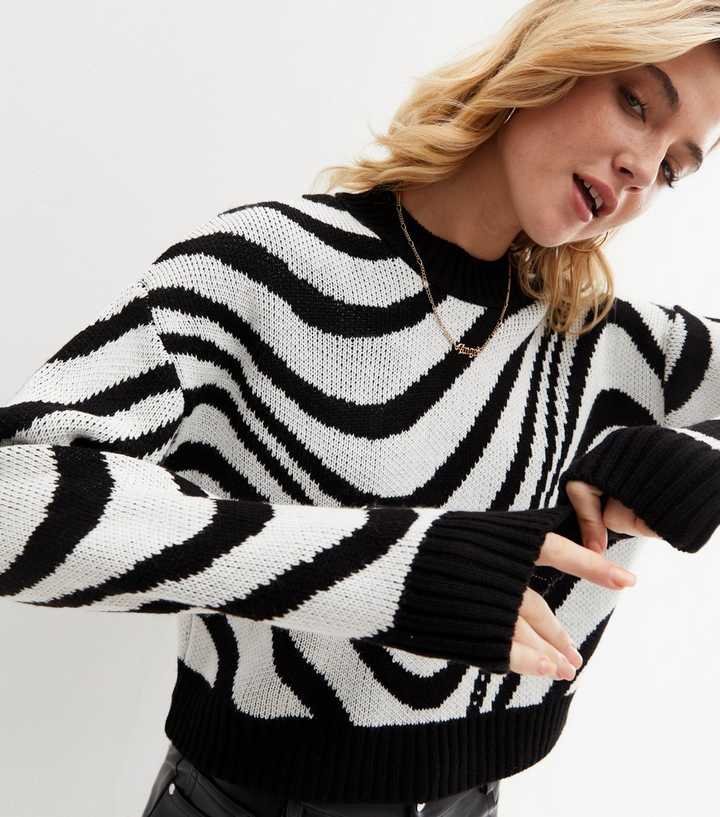White Doodle Knit Crew Neck Jumper