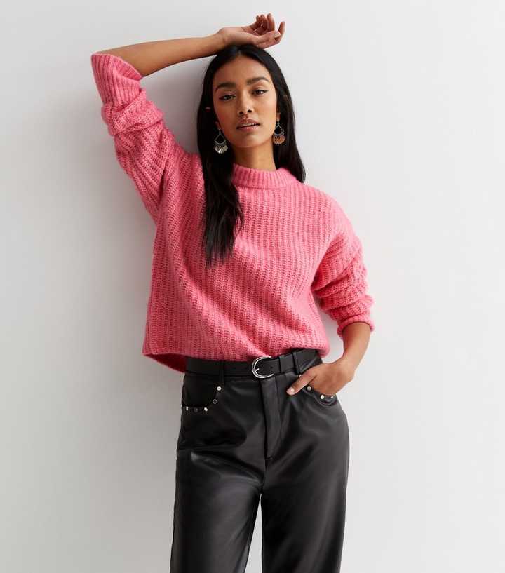 Bright Pink Chunky Knit Drop Shoulder Jumper | New Look