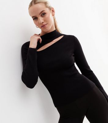Ladies black ribbed jumper clearance