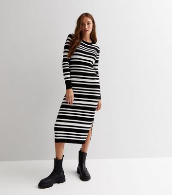【Herlipto】Stripe Ribbed-Knit Midi Dress
