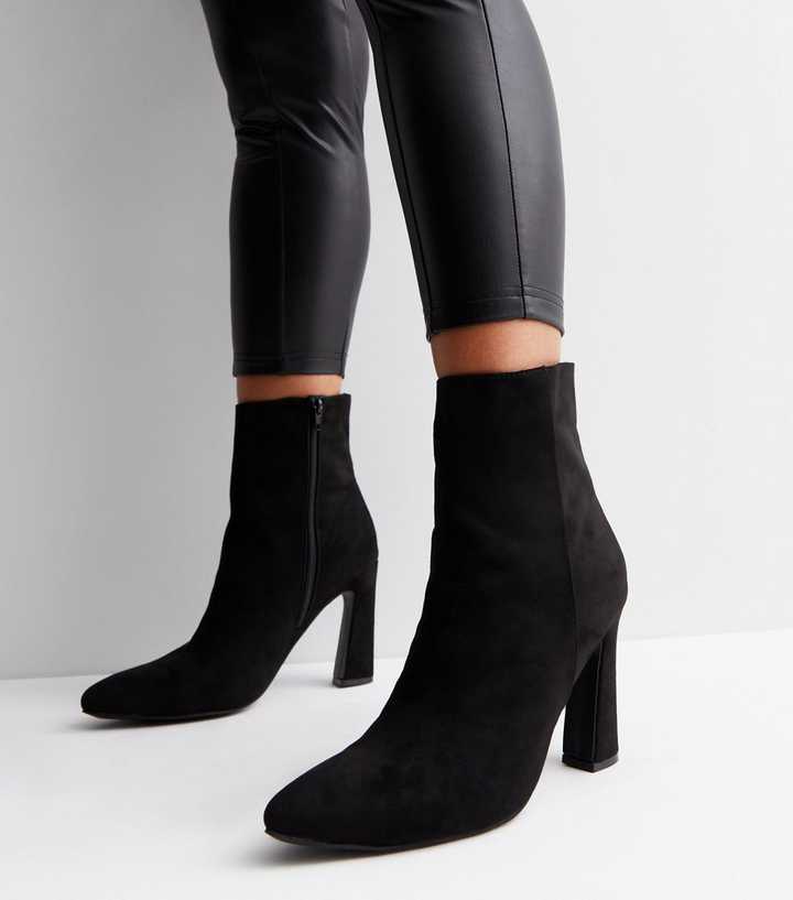 Flared Block Heel High Ankle Boots