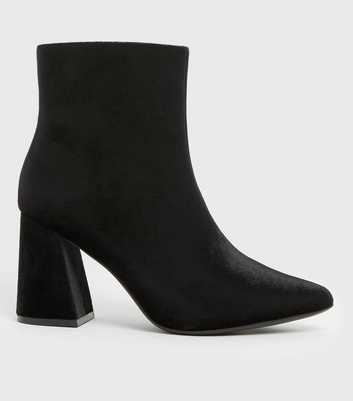 Black Suedette Pointed Flared Block Heel Boots