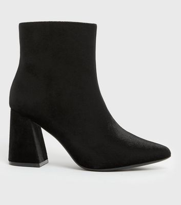 Black Suedette Pointed Flared Block Heel Boots | New Look