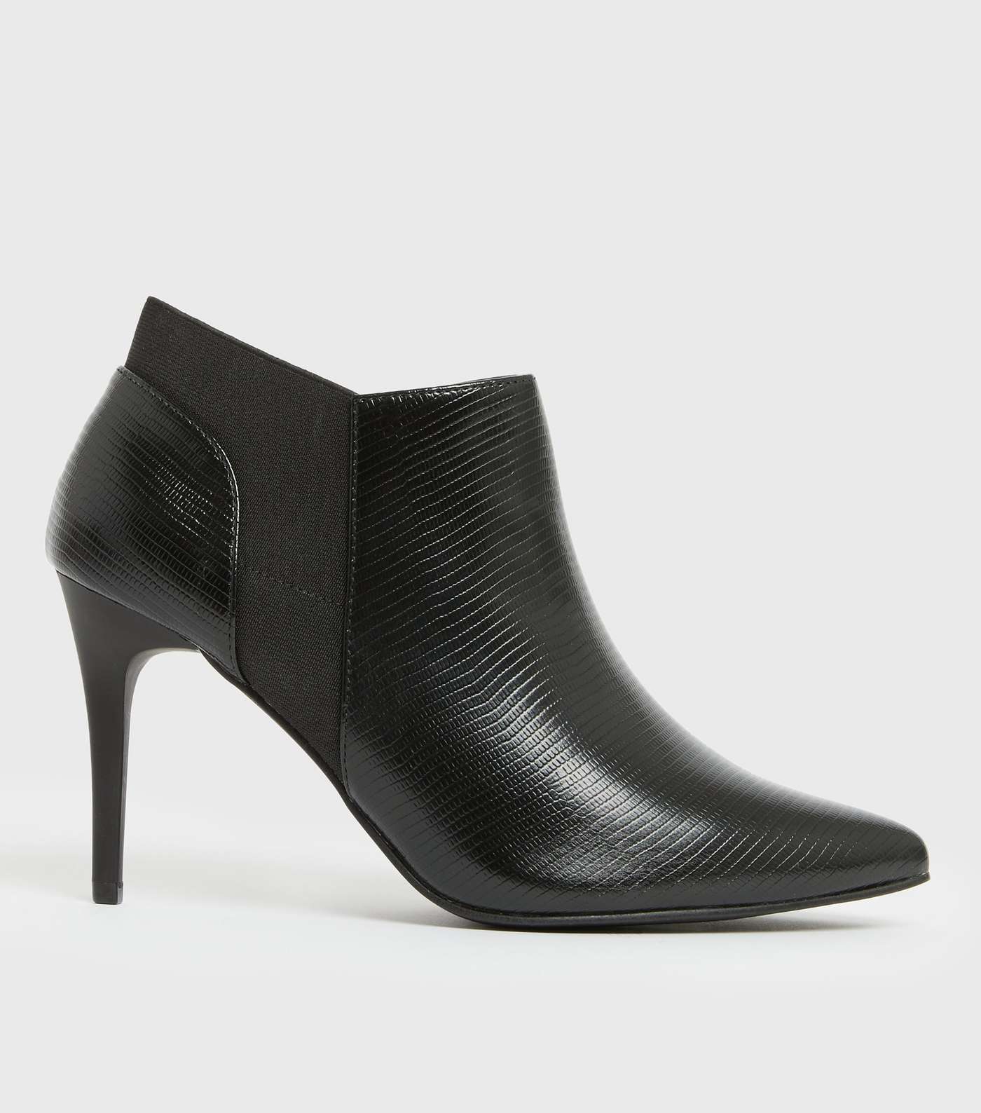 Black Faux Croc Stiletto Heel Shoe Boots