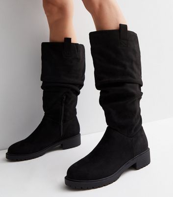 Black wide calf slouch boots sale