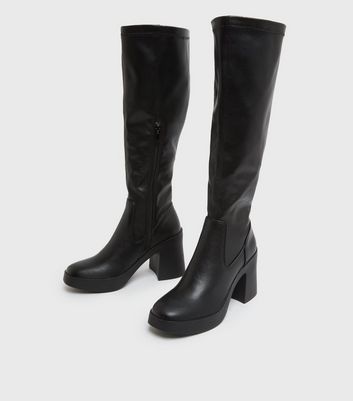 Black knee high boots chunky heel online