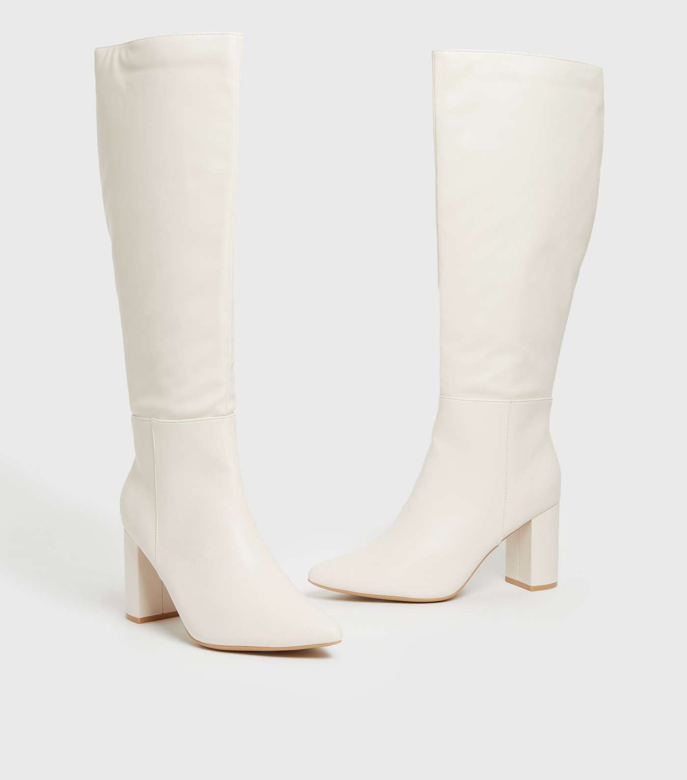 Off White Knee High Pointed Block Heel Boots Image 2