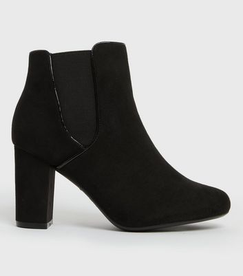 Wide Fit Black Suedette Piped Chelsea Block Heel Ankle Boots | New Look