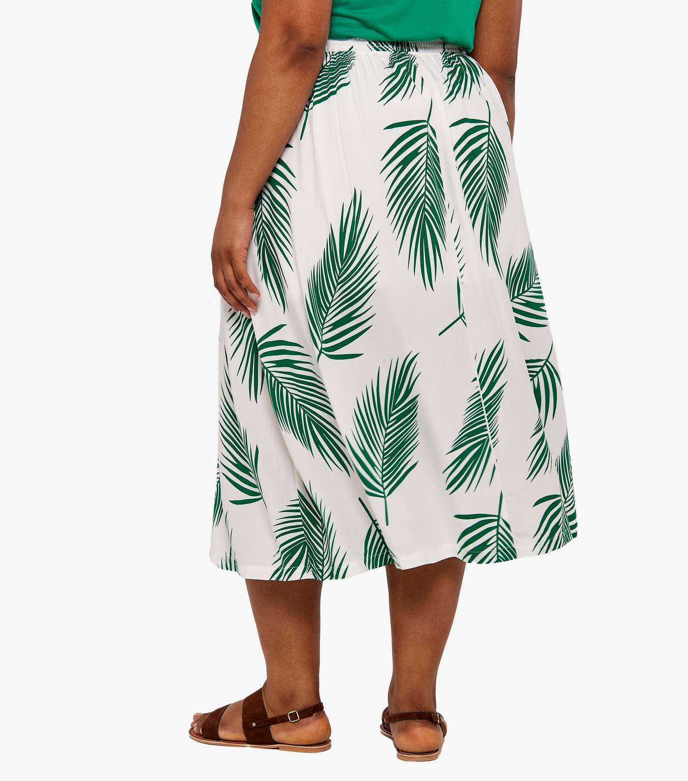 Apricot Curves White Palm High Waist Midi Skirt Image 3