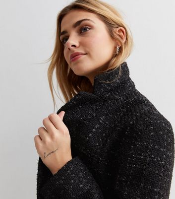 Black Glitter Bouclé Utility Blazer New Look