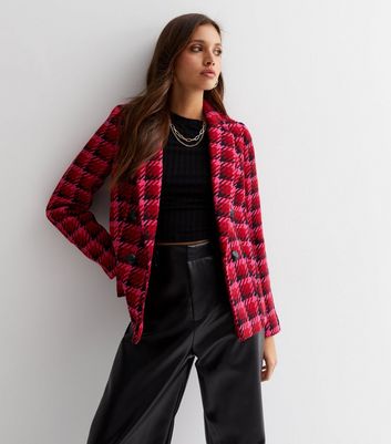 Pink Check Boucle Blazer New Look