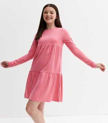 Name It Mid Pink Tiered Long Sleeve Dress