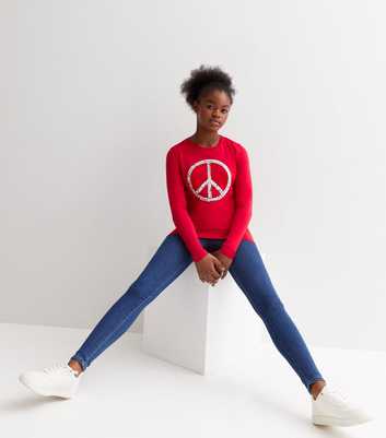 Name It Red Sequin Peace Logo Long Sleeve Top