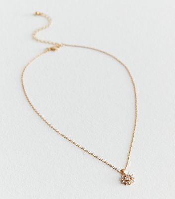 Gold Cubic Zirconia Flower Pendant Necklace