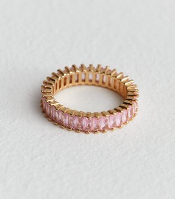 Pink Cubic Zirconia Baguette Ring New Look