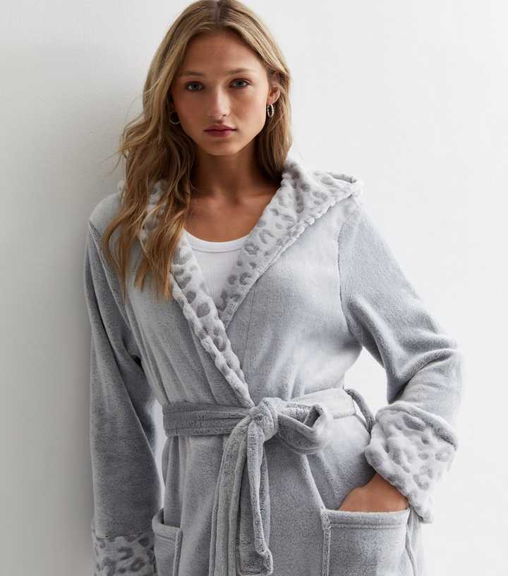 grey leopard print dressing gown Leopard Print Satin Loungewear Set main image 1