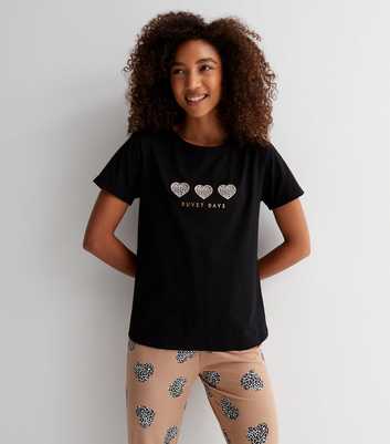 Black Soft Touch Jogger Pyjama Set with Leopard Print