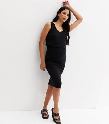 Maternity Black Ribbed Midi Nursing 