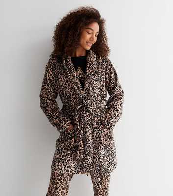 Brown Leopard Print Fleece Dressing Gown