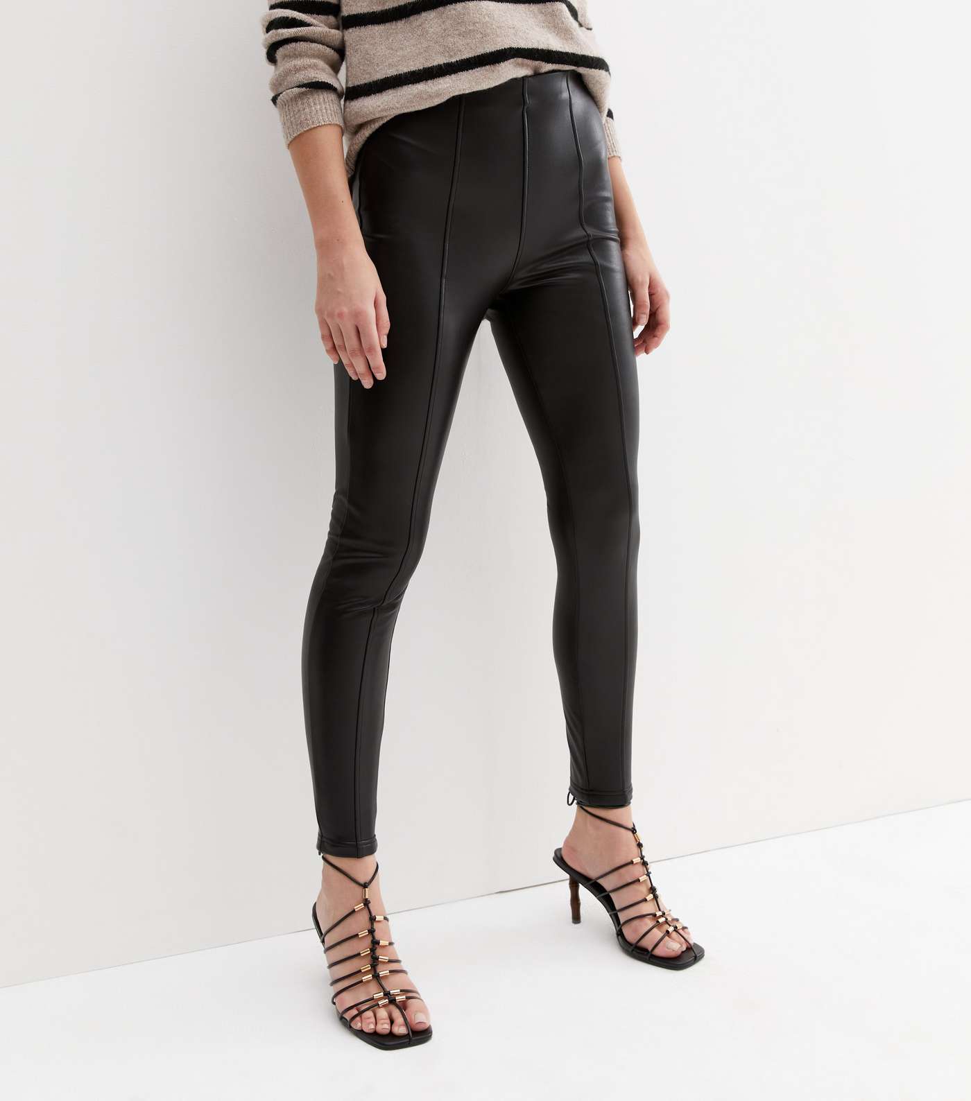 Black Leather-Look High Waist Leggings Image 2