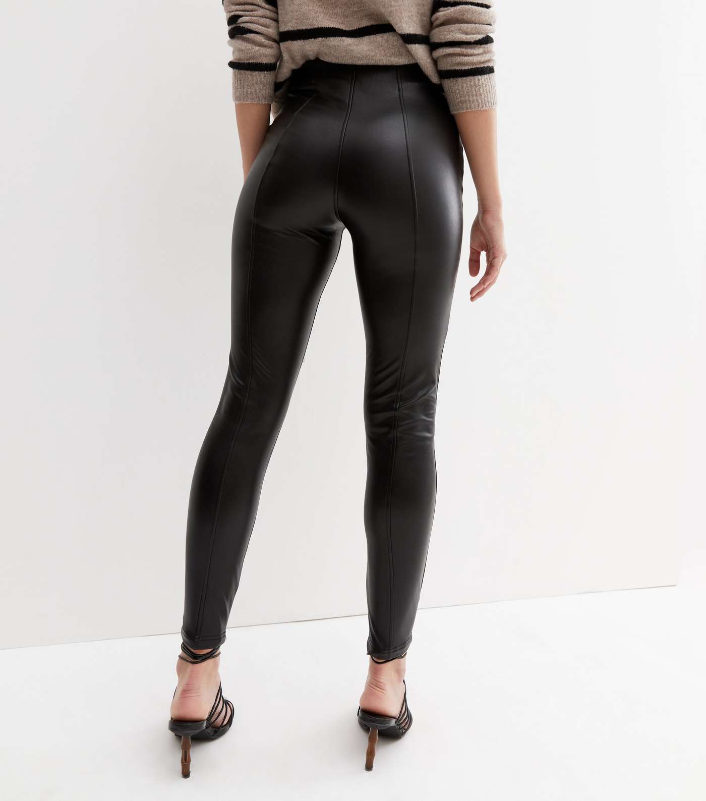 Black Leather-Look High Waist Leggings Image 4