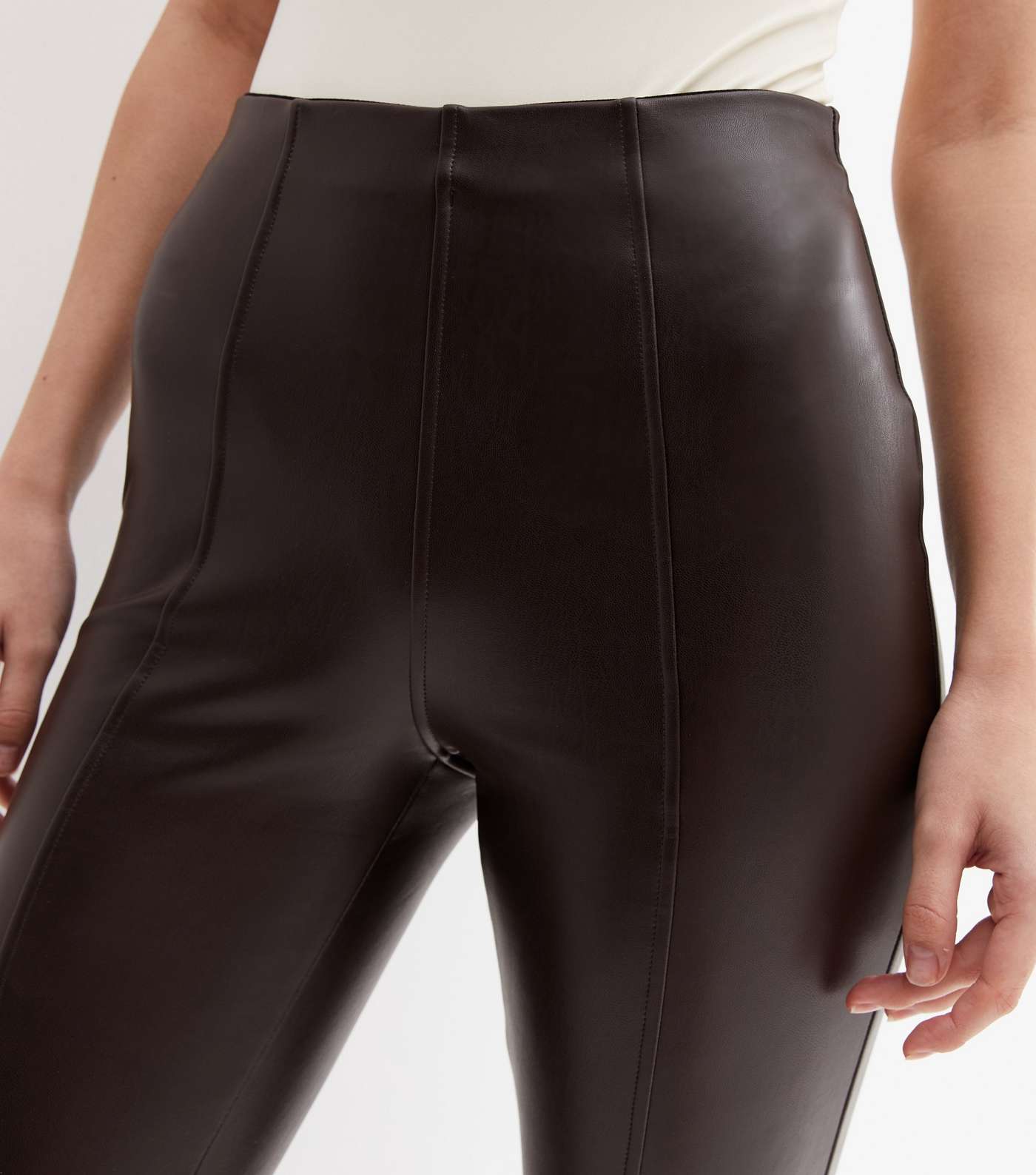 Dark Brown Leather-Look High Waist Leggings Image 3