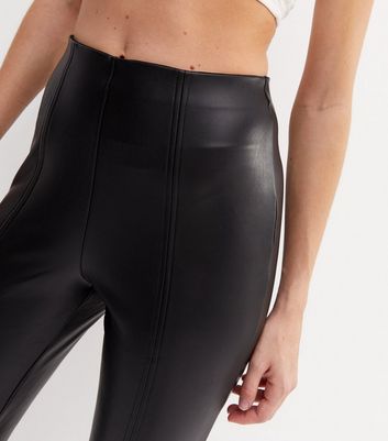 Black Seamed Leather-Look Leggings | New Look