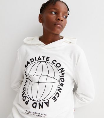 KIDS ONLY White Globe Confidence Logo Hoodie New Look