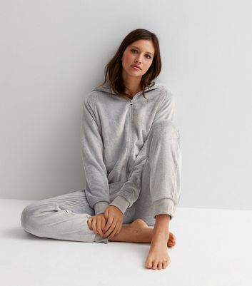 Pale Grey Fluffy Hooded Onesie New Look