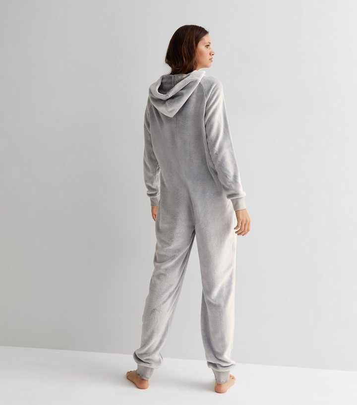 Pale Grey Fluffy Hooded Onesie | New Look