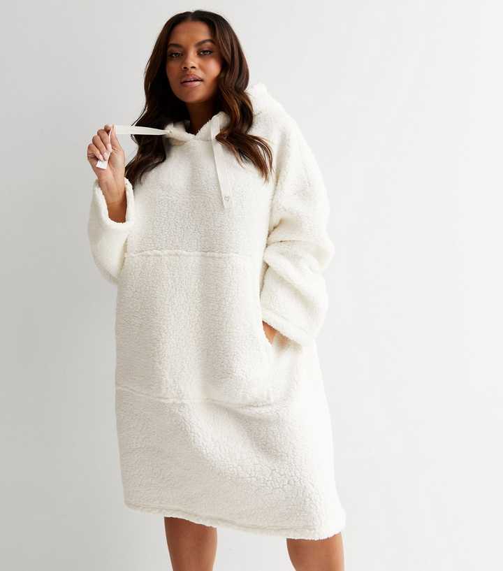 Curves Cream Teddy Oversized Hoodie | New Look
