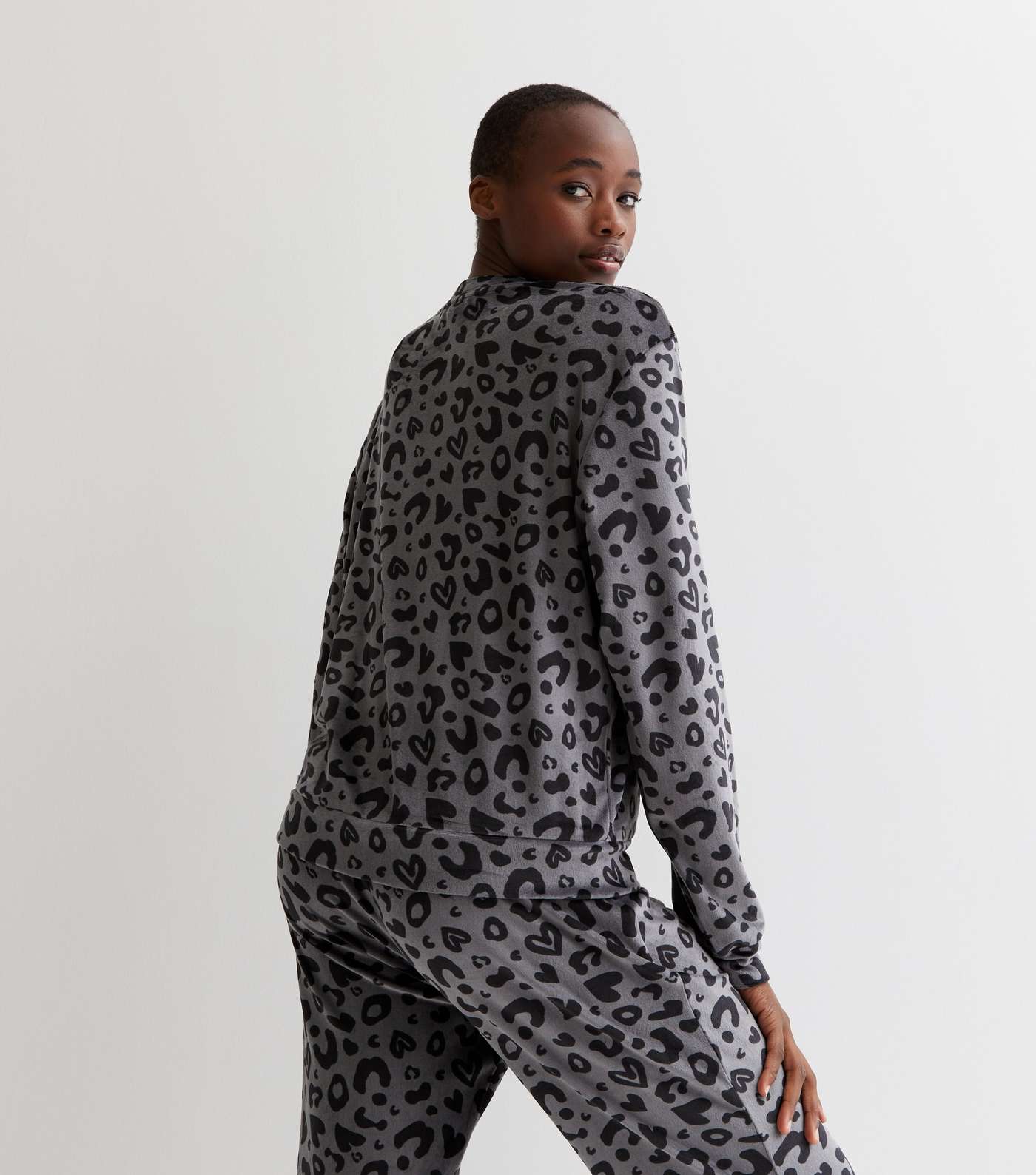 Tall Light Grey Leopard Print Velvet Sweatshirt Image 4