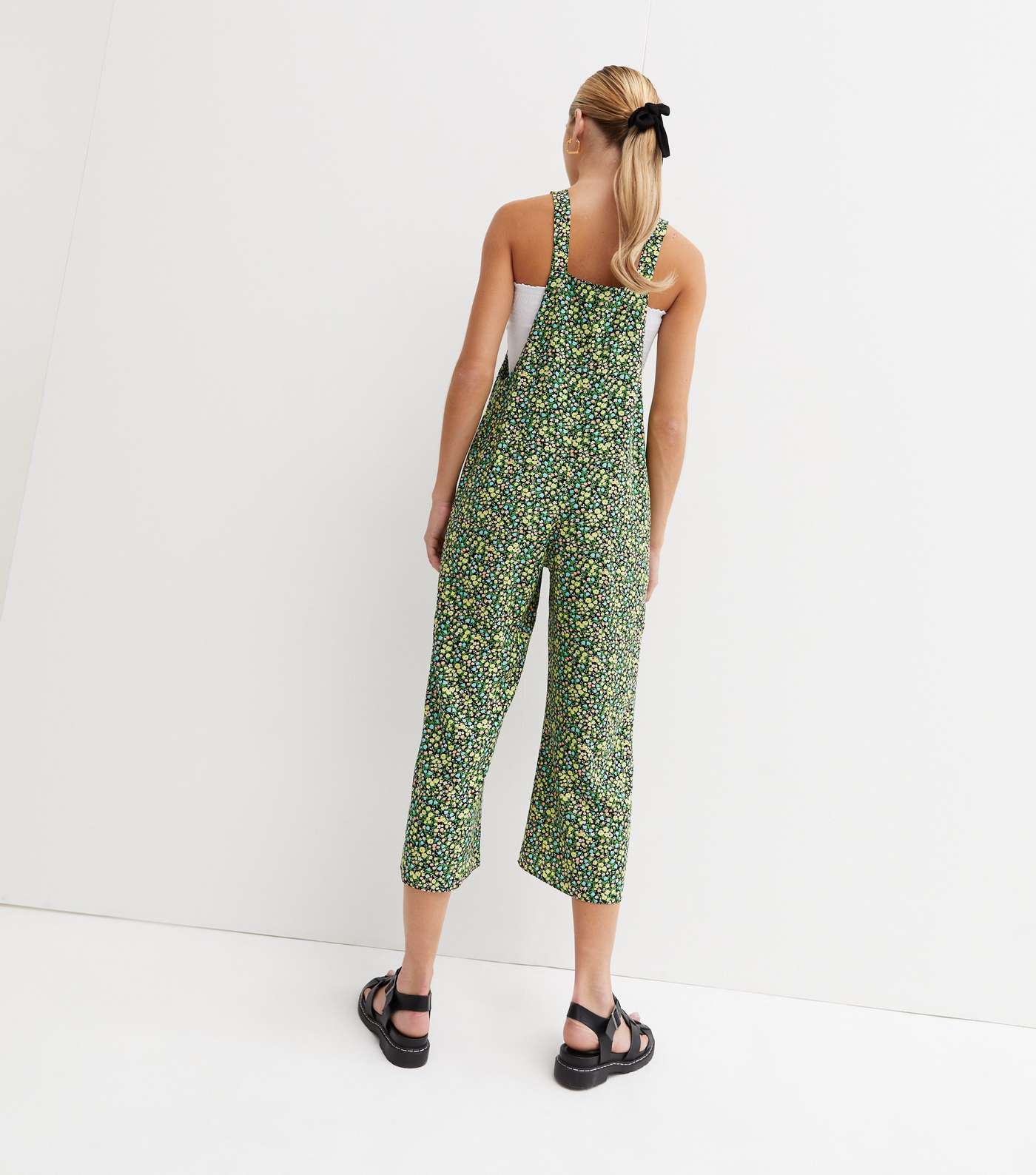 Green Ditsy Floral Crop Wide Leg Dungaree Jumpsuit Image 4