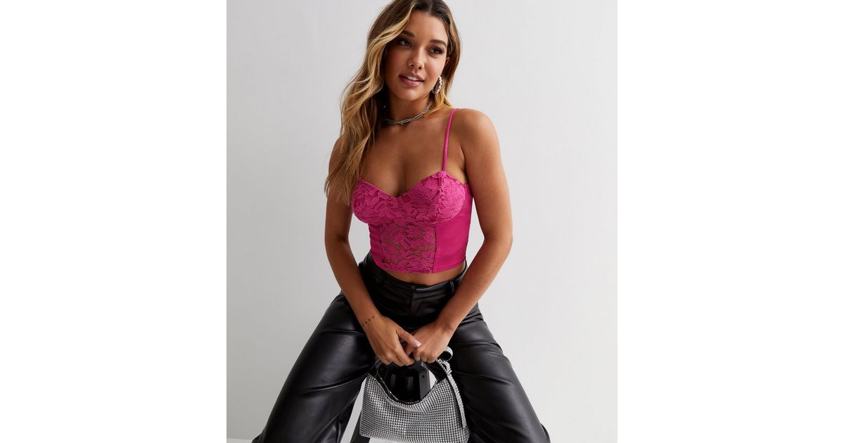 Bright Pink Satin Lace Front Bralet | New Look