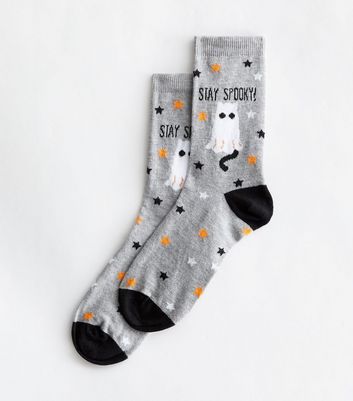 Grey Ghost Cat Stay Spooky Socks