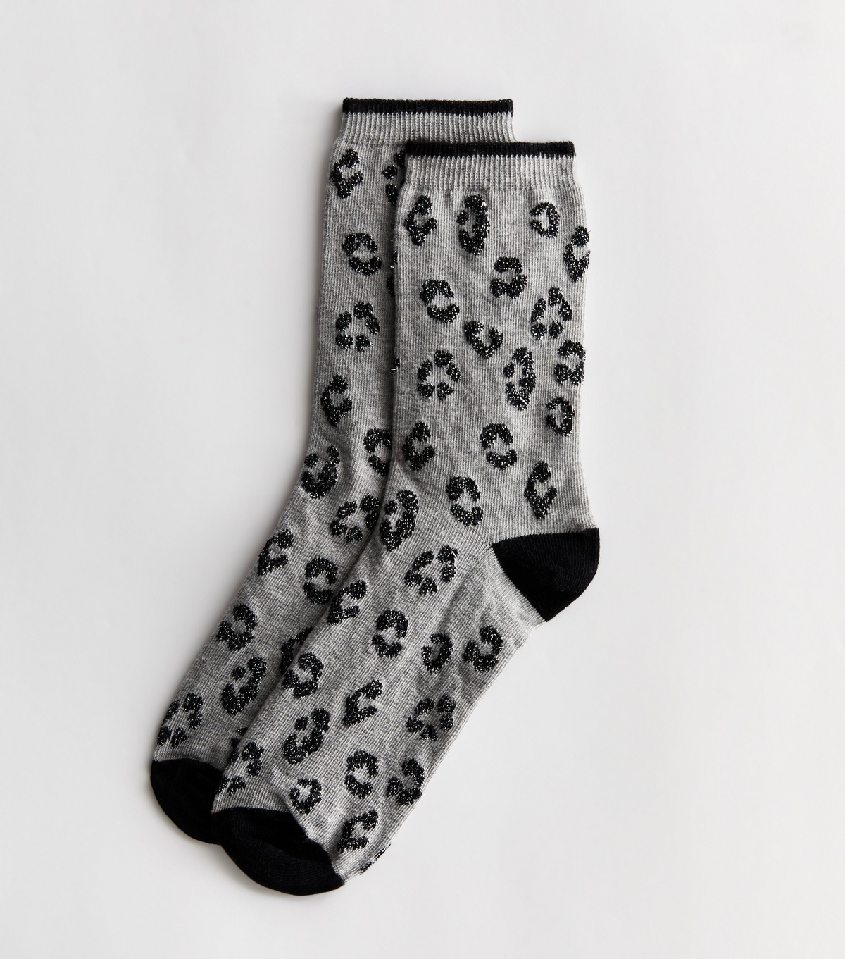 Grey Glitter Leopard Print Socks New Look