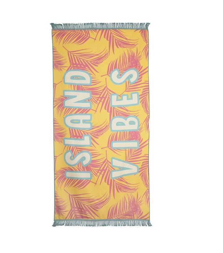 South Beach Yellow Island Vibes Logo Beach Towel