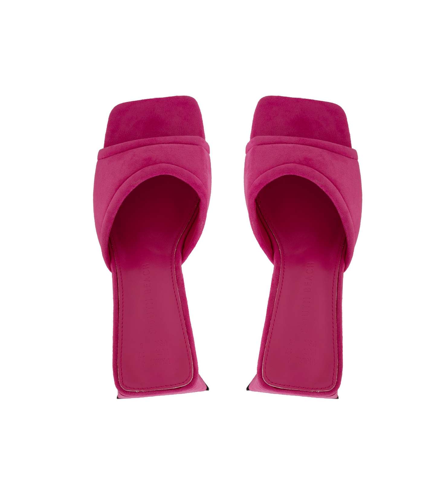 South Beach Bright Pink Suedette Block Heel Mules Image 2