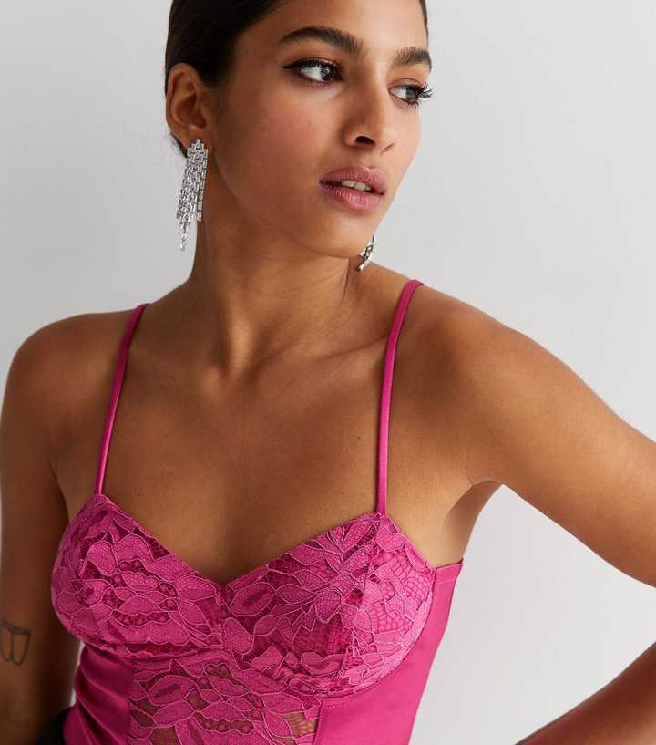 pink satin and lace bra