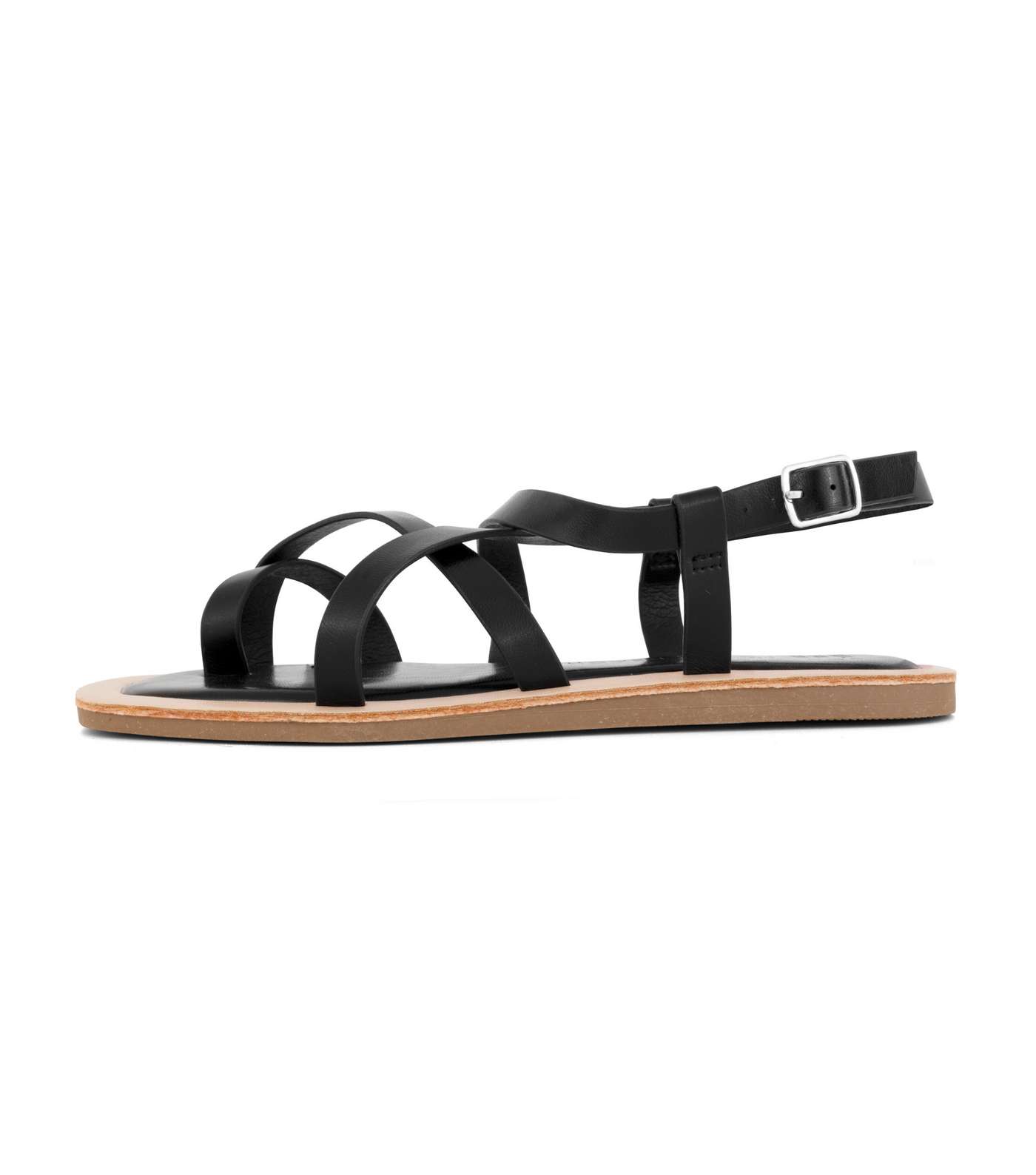 South Beach Black Strappy Gladiator Sandals Image 2
