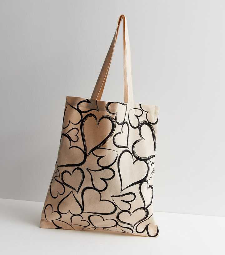Off White Sketch Heart Print Canvas Bag