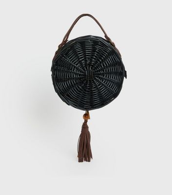 Black round wicker online bag