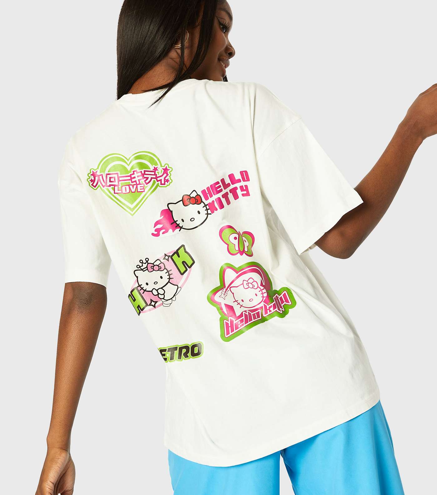 Skinnydip White Retro Hello Kitty Sticker Oversized T-Shirt