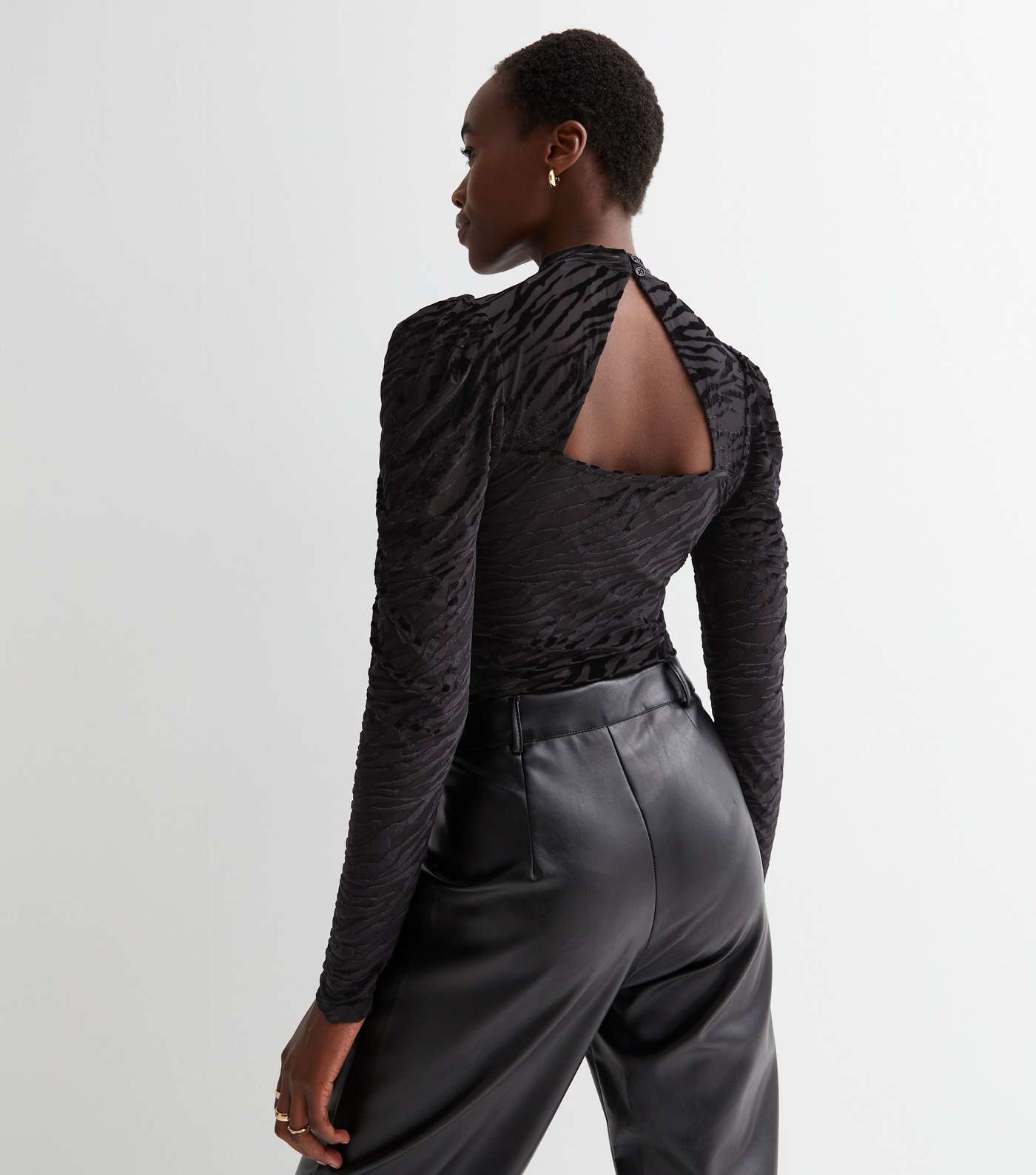 Tall Black Devore High Neck Long Sleeve Bodysuit Image 4