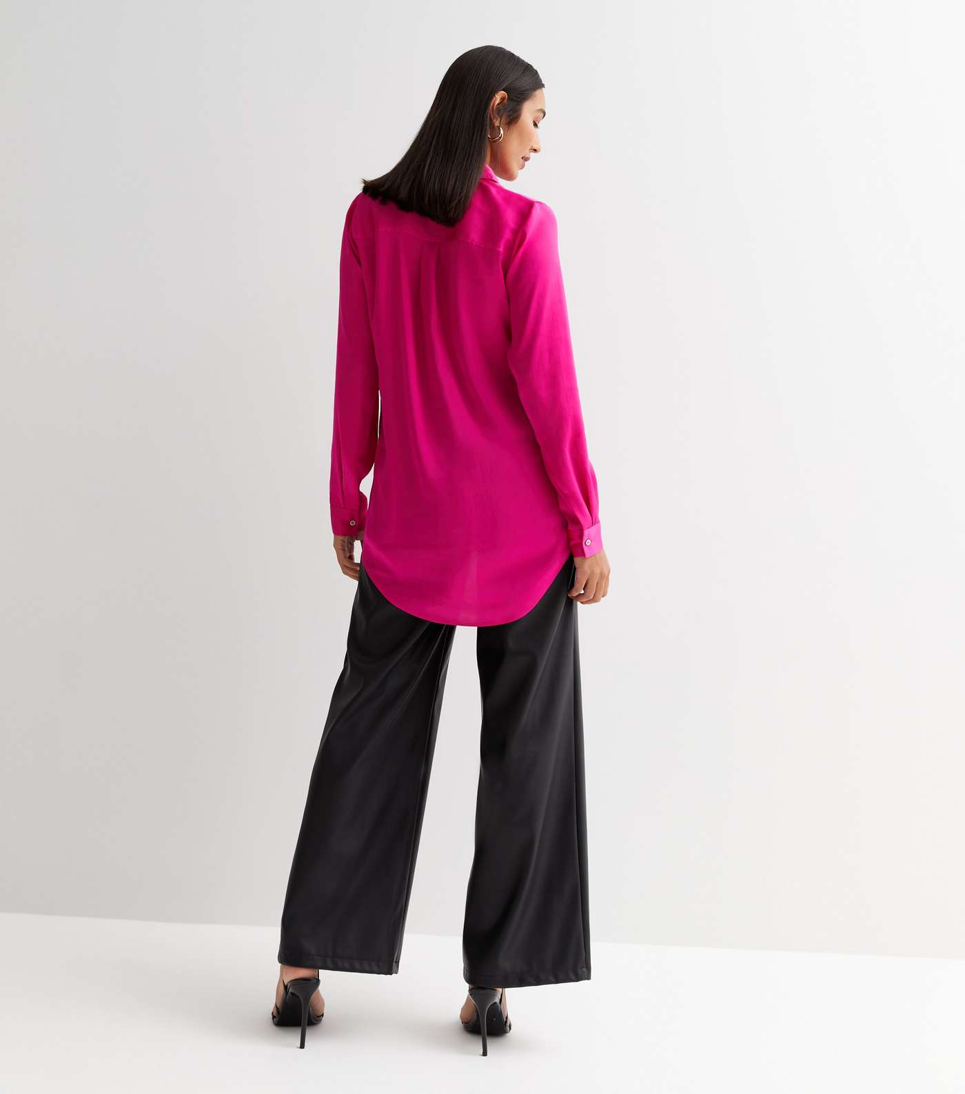 Tall Bright Pink Satin Long Sleeve Oversized Shirt Image 4