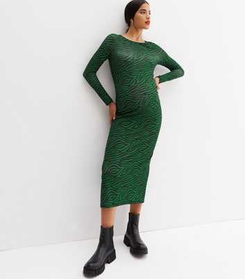 Maternity Green Animal Print Long Sleeve Midi Dress