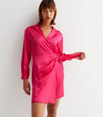 Blush satin wrap clearance dress