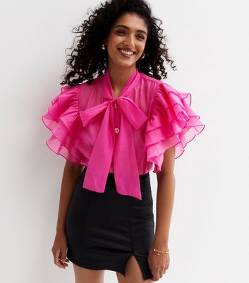 Pink chiffon blouse cheap with bow